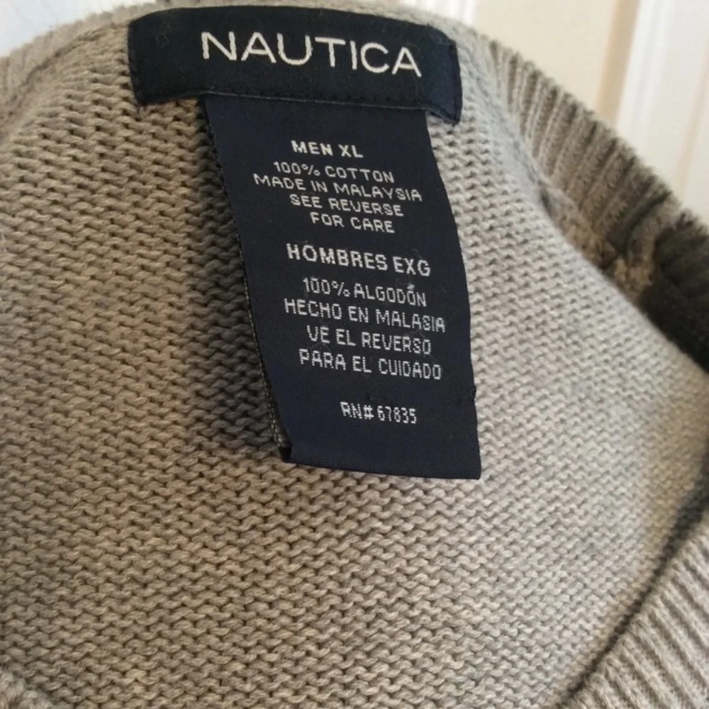 Nautica Men’s XL cotton knit light gray crew neck sweater nautical fisherman